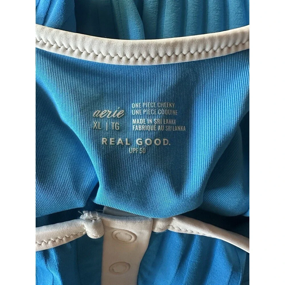NWT Aerie Women's XL Blue Wide Rib Henley Cheeky One Piece Swimsuit NEW $54